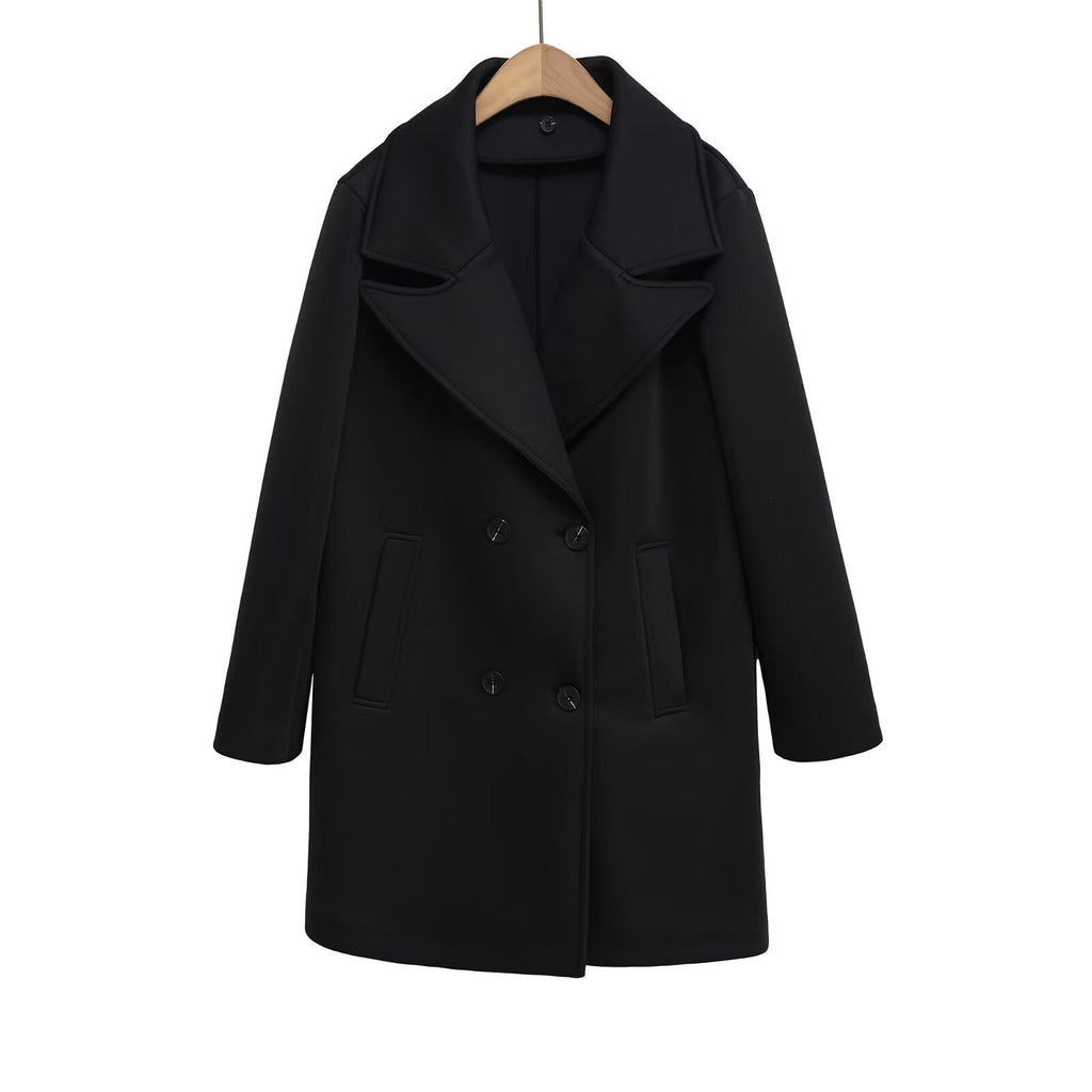 Loose double breasted detachable hooded coat for women