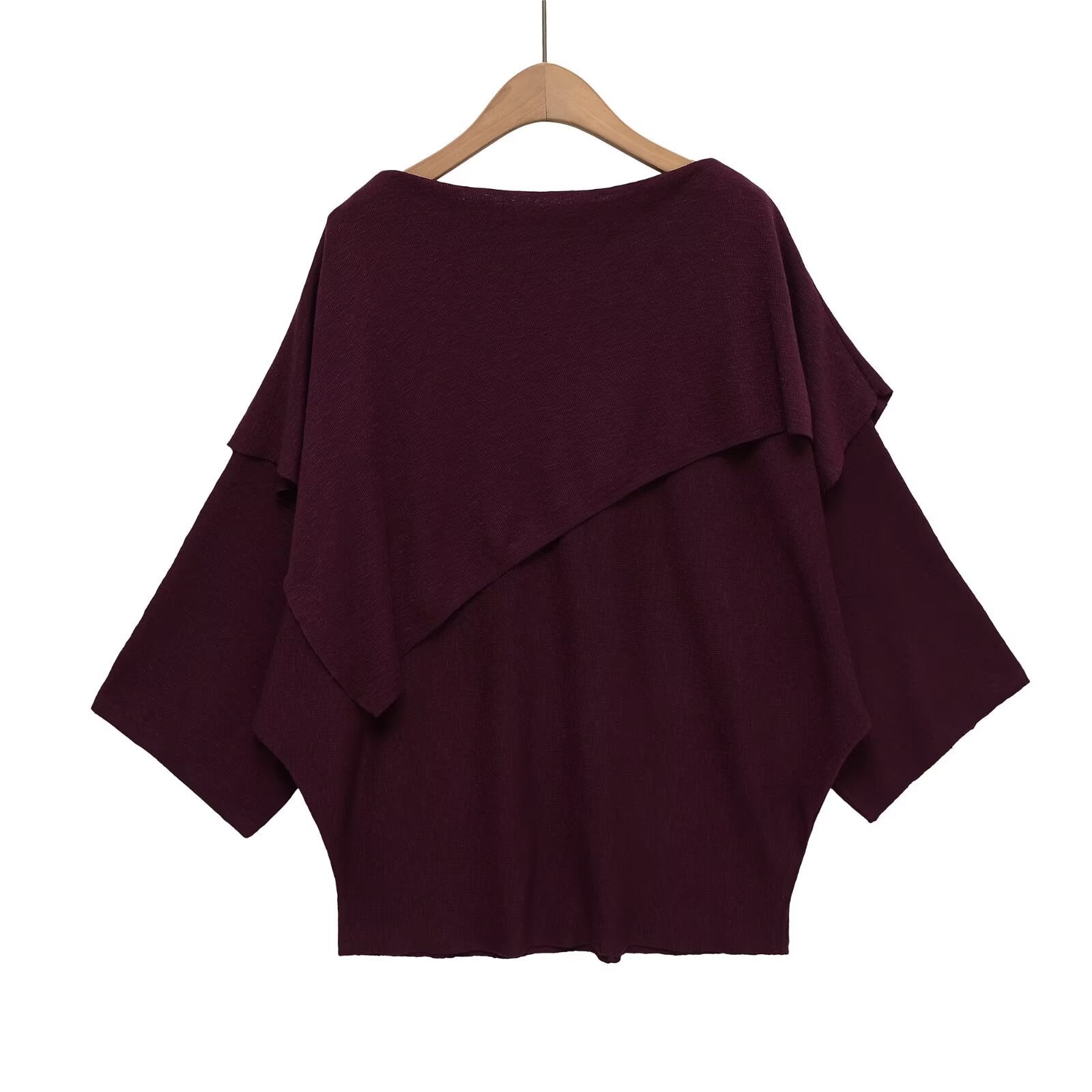 Round neck long sleeved layered decorative pullover sweater top for women