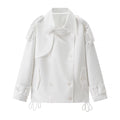 Long sleeved white double breasted loose jacket for women