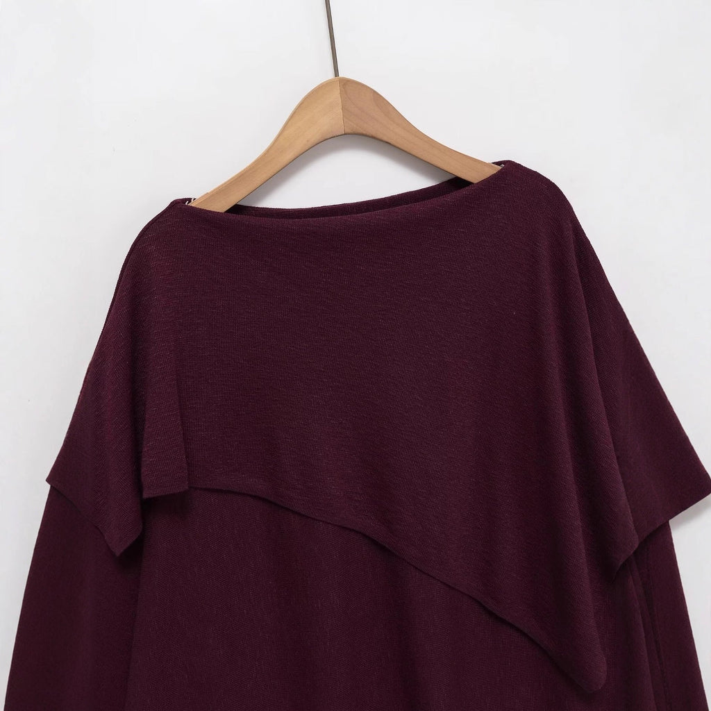 Round neck long sleeved layered decorative pullover sweater top for women