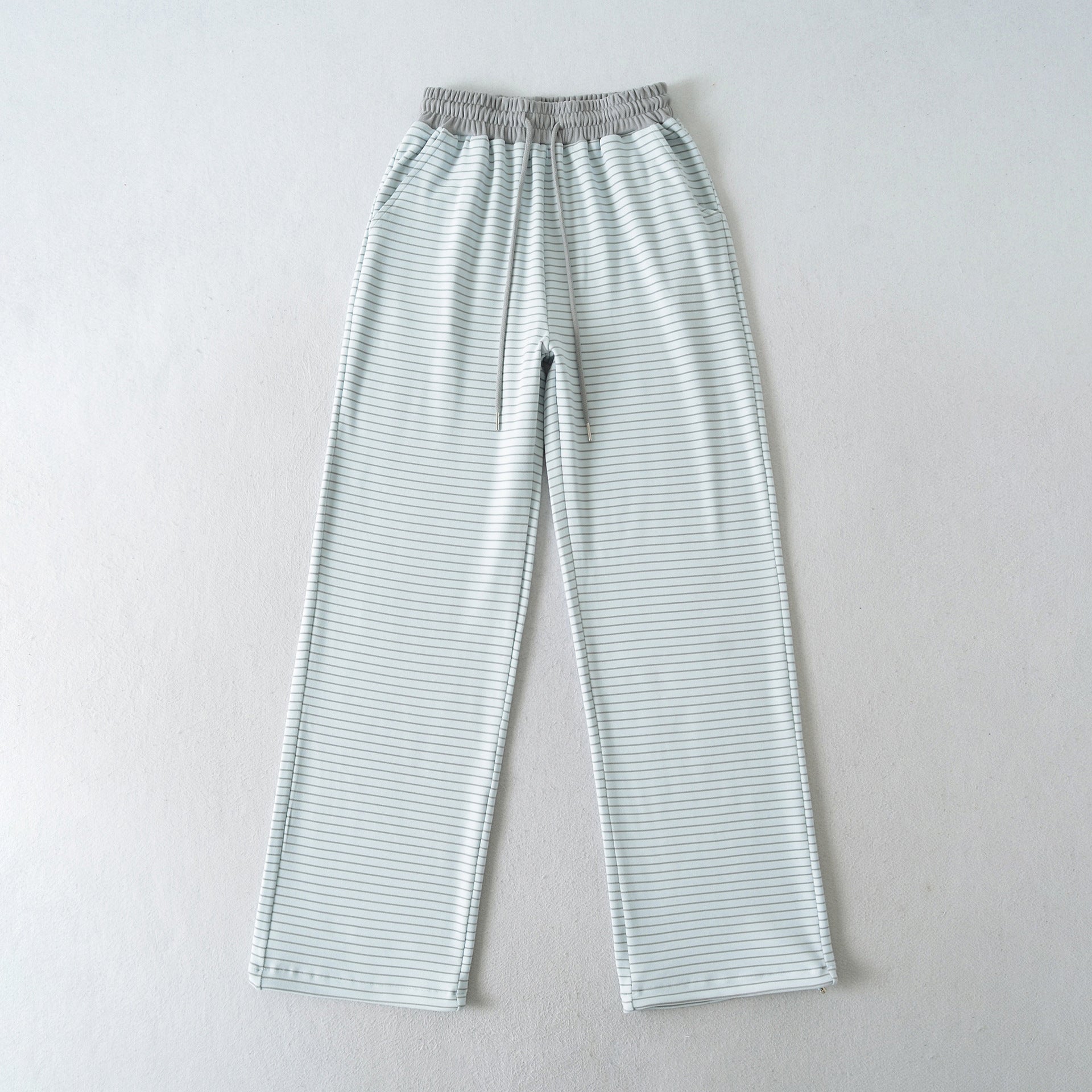 Derong lazy style contrasting striped high waisted wide leg pants
