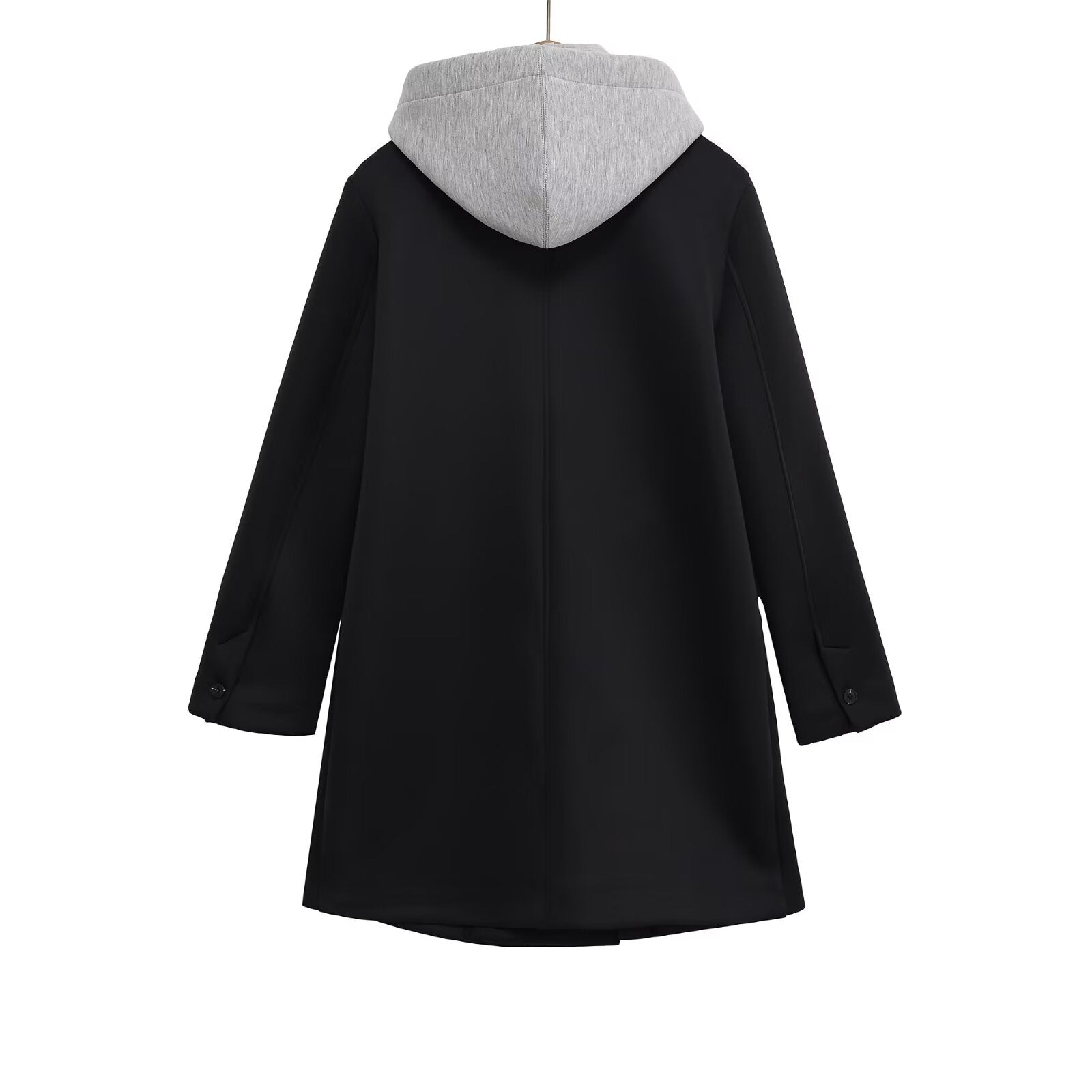Loose double breasted detachable hooded coat for women