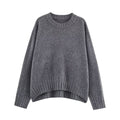 Round neck long sleeved loose fitting pullover knitted sweater for women