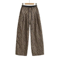 Retro color blocked loose straight leg wide leg pants with leopard print casual pants